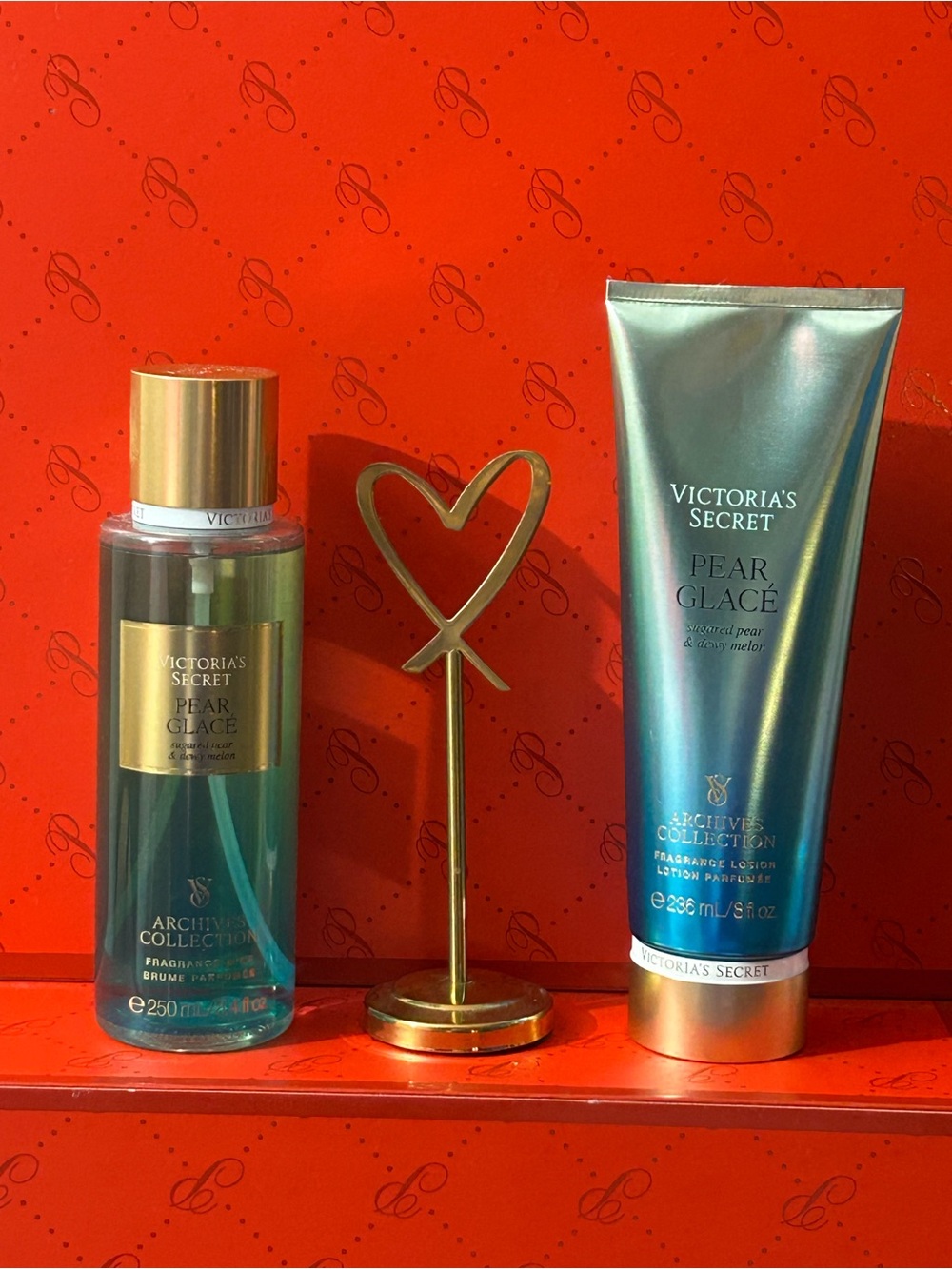 Victoria's Secret Pear Glacé Mist & Lotion Set - Teal and Gold